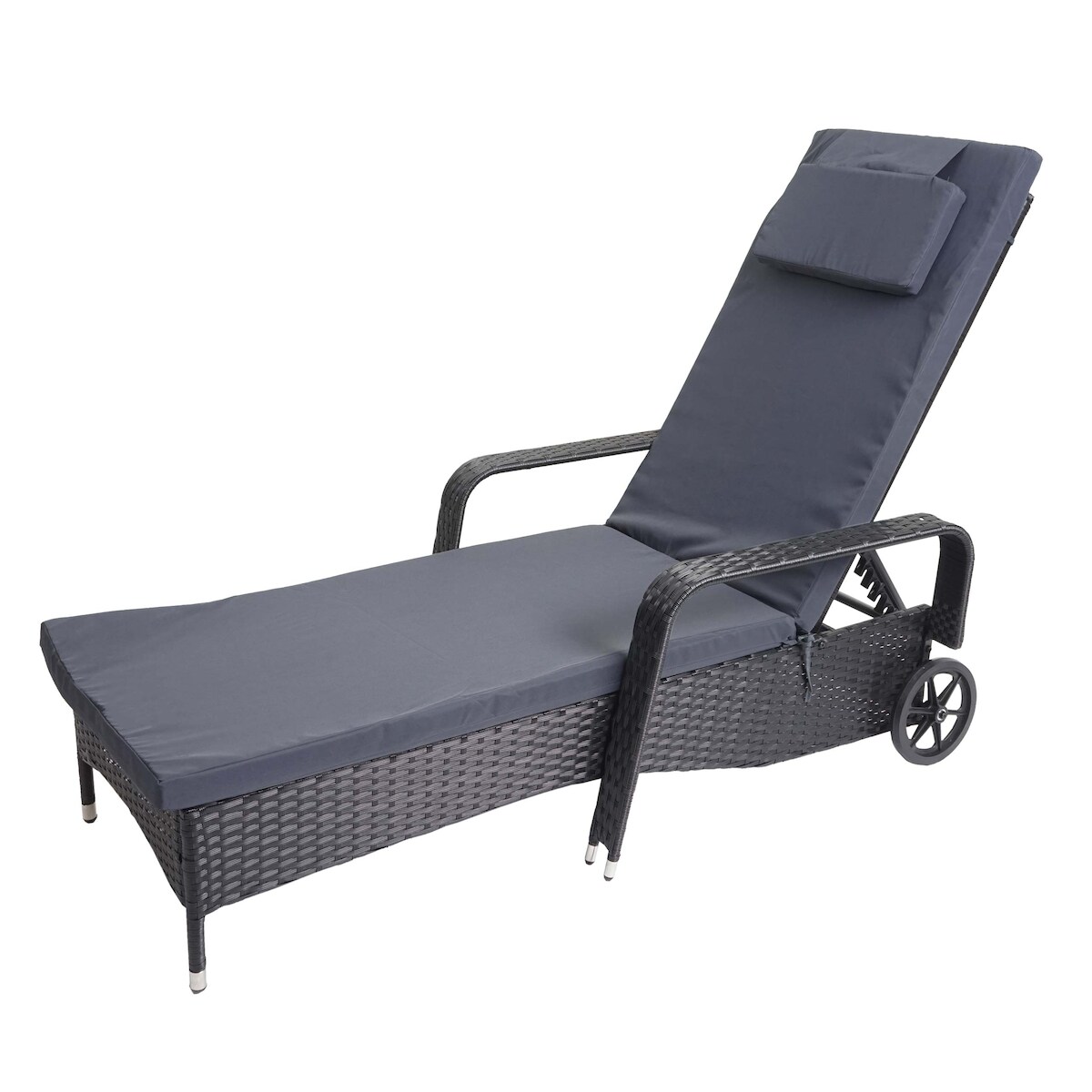 Mendler Poly-Rattan Sonnenliege Carrara, Relaxliege Gartenliege Liege, Alu ~ anthrazit, Kissen grau Image