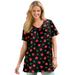 Plus Size Women's Perfect Printed Short-Sleeve Shirred V-Neck Tunic by Woman Within in Black Poinsettia (Size 5X)