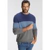 Rundhalspullover MAN'S WORLD "Bis Größe 5 XL", Herren, Gr. M (48/50), grau (blau, hellblau, grau), Feinstrick, Obermaterial: 50% Baumwolle, 50% Polyacryl, colorblocking, casual, normal, Rundhals, Langarm Rippstrickbündchen, Pullover, mit Blockstreifen