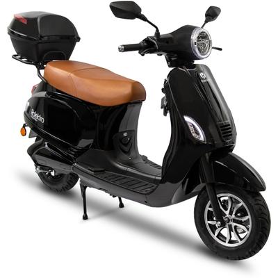 E-Motorroller ROLEKTRO "Retro 45 Lithium, V. 2021", schwarz (schwarz, braun), Elektromotorroller, 45 km/h, bis zu 70 km Reichweite, mit USB-Anschluss und integr. Alarmanlage, B:85cm H:105cm L:199cm