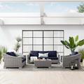 Conway 4-Piece Outdoor Patio Wicker Rattan Furniture Set by Modway Plastic in Blue | 28 H x 150 W x 91 D in | Wayfair EEI-5091-NAV