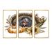 The Holiday Aisle® Thanksgiving Vintage Turkey Sunflowers & Pumpkin - 3 Piece Floater Frame Graphic Art on Canvas Metal | Wayfair