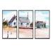Breakwater Bay House w/ Little Boat On A Beach I - 3 Piece Picture Frame Print on Canvas Canvas, Wood in White | 20 H x 36 W x 1 D in | Wayfair