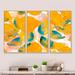 Winston Porter Watercolor Leaves in Orange & Blue - 3 Piece Floater Frame Print Set on Canvas Metal in Blue/Yellow | 32 H x 48 W x 1 D in | Wayfair