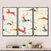 The Holiday Aisle® Patterned Frolicking Christmas Reindeers - 3 Piece Floater Frame Print Set on Canvas Metal in Orange | Wayfair