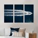 Breakwater Bay Aerial View of Speed Boat in Mediterranean Sea - 3 Piece Floater Frame Print Set on Canvas Metal in Blue/White | Wayfair