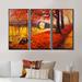 Winston Porter Romantic Sunset Through Trees in Park II - 3 Piece Floater Frame Print Set on Canvas Metal in Red/Yellow | Wayfair