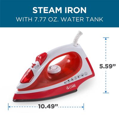 Steam Iron, 1200 Watts Steamer for Clothes, Self-Cleaning Portable Iron, Red