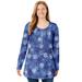 Plus Size Women's Perfect Printed Long-Sleeve Henley Tee by Woman Within in Royal Navy Textured Snowflake (Size 1X) Polo Shirt