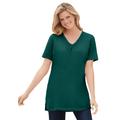 Plus Size Women's Perfect Short-Sleeve Shirred V-Neck Tunic by Woman Within in Emerald Green (Size S)