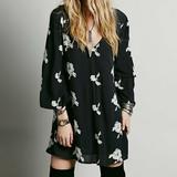 Free People Dresses | Free People | Austin Emma Floral Embroidered Swing Mini Dress Black White | Color: Black/White | Size: S