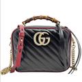 Gucci Bags | Gucci Gg Marmont Azalea Bamboo Top Handle Black Leather Chain Shoulder Bag | Color: Black/Red | Size: 9”L X 7”H X 3.5”W
