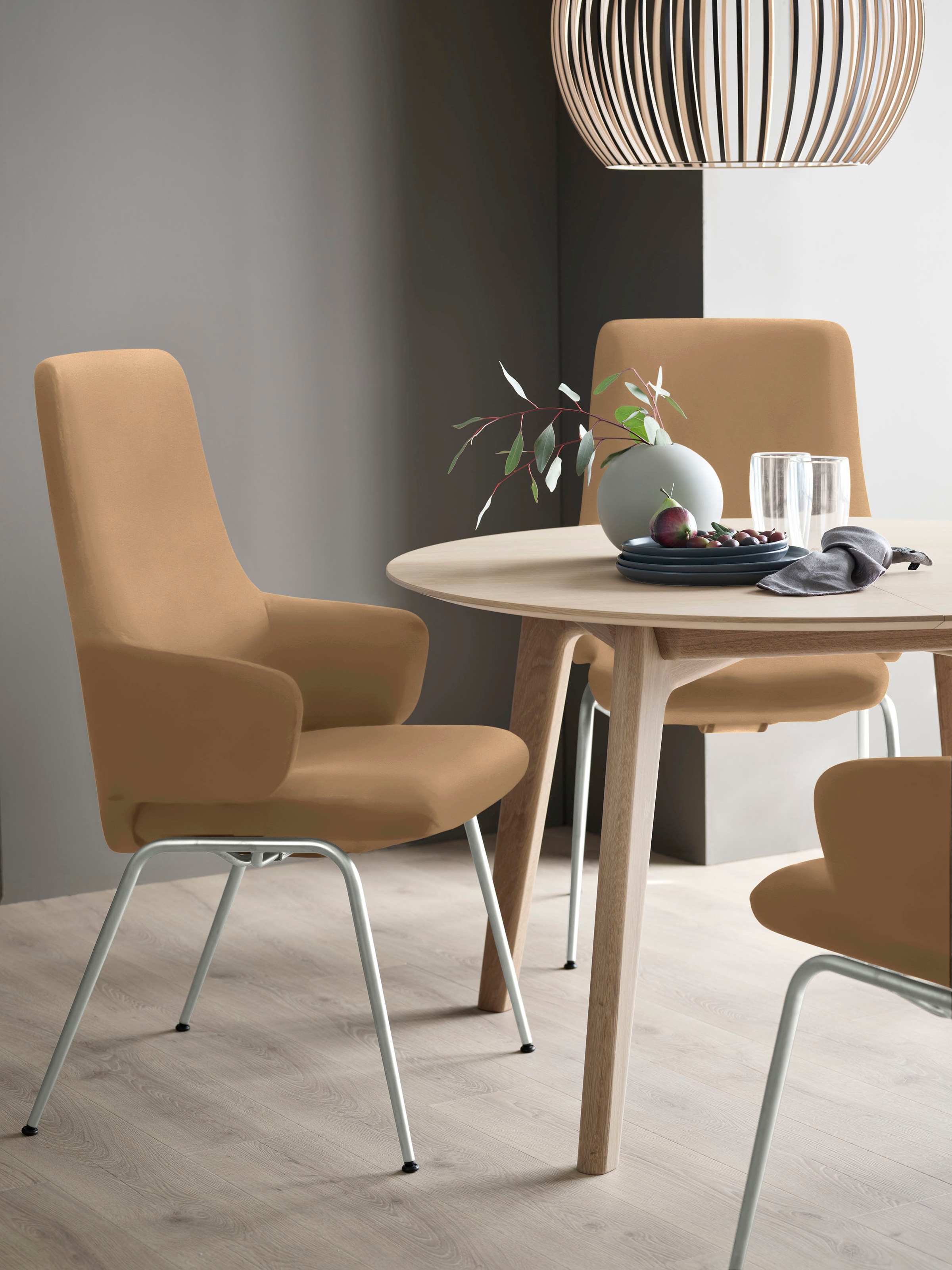Polsterstuhl STRESSLESS "Laurel", braun (taupe paloma, chrom glänzend), B:58cm H:105cm T:60cm, Leder PALOMA: PALOMA ist ein durchgefärbtes Semianilin-Möbelleder mit natürlicher Narbung., Stühle, High Back mit Armlehne, Größe L, mit Beinen aus Stahl... Image