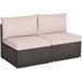 Costway 2 Pieces Patio Rattan Armless Sofa Set with 2 Cushions and 2 Pillows-Brown