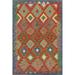 Geometric Kilim Area Rug Hand-woven Reversible Oriental Wool Carpet - 3'4" x 5'0"