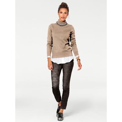 Rollkragenpullover HEINE "Rollkragen-Pullover", Damen, Gr. 46, beige, 100% Baumwolle, unifarben, Langarm, Pullover Image