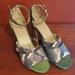 Anthropologie Shoes | Anthropologie| Snake Embossed Olive Satin Heeled Sandal-9 | Color: Green/Pink | Size: 9