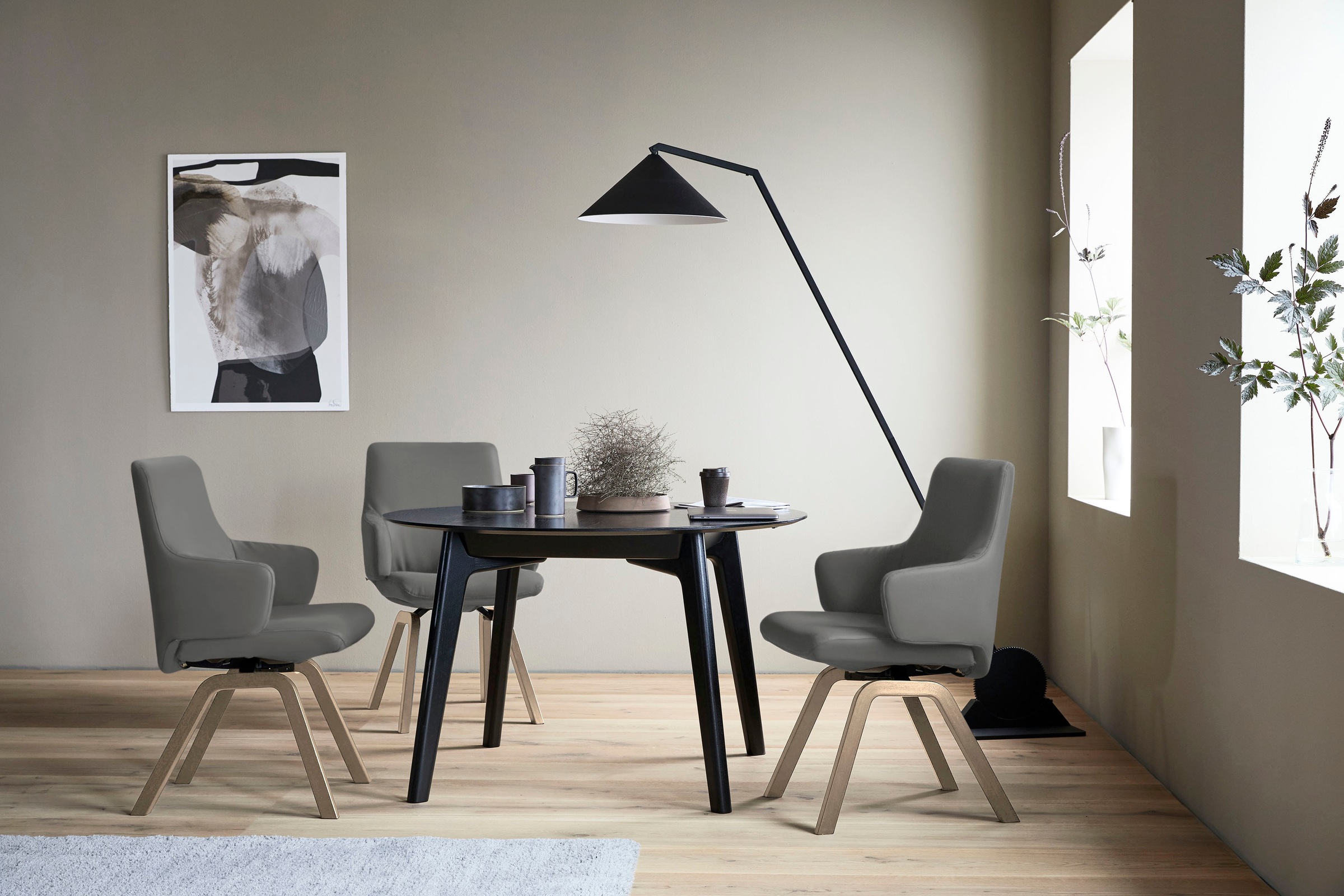 Polsterstuhl STRESSLESS "Laurel", grau (grau batick, eiche natur), B:58cm H:92cm T:59cm, Leder BATICK: BATICK ist ein leicht korrigiertes, durchgefärbtes und genarbtes Möbelleder, bei dem die meisten Unebenheiten und Spuren in der Regel entfernt... Image