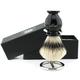 Best Shaving Brush Gift CASE Black Base with Sliver TIP Badger Hair Brush and Brush Stand for Men's