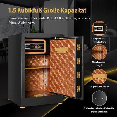 42,5L Safe Tresor mit Zahlenschloss eingebauter abschliessbarer Box abnehmbarem Regal Feuerfest Image