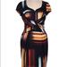 Jessica Simpson Dresses | Jessica Simpson Art To Wear Sweetheart Neckline Cap Sleeve Mini Dress Sz 6 | Color: Blue/Orange | Size: 6