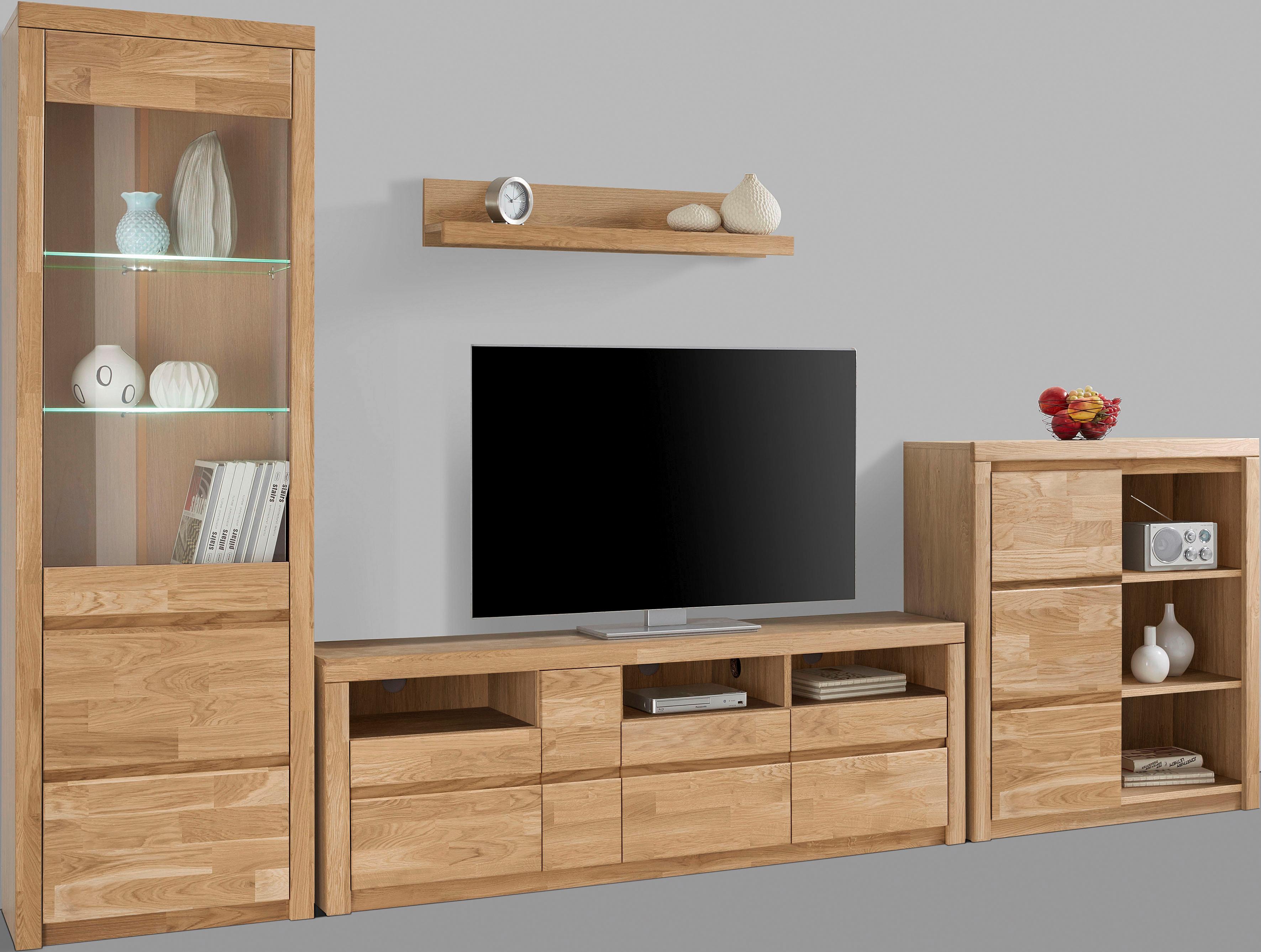 Wohnwand HOME AFFAIRE "Silkeborg", braun (eiche teilmassiv), Holzwerkstoff eichefarben (Korpus) / Massivholz Eiche (Front), Holz teilmassiv, Kastenmöbel-Sets, teilmassives Holz