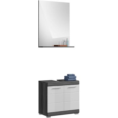 Badmöbel-Set INOSIGN "Siena, 2 teilig, bestehend aus: Waschbeckenunterschrank, Spiegel", weiß (rauchsilber nb, weiß hochglanz), B:60cm H:191cm T:34cm, Holzwerkstoff, Kastenmöbel-Sets, in verschiedenen Farben erhältlich, Badmöbel, Kombination,... Image