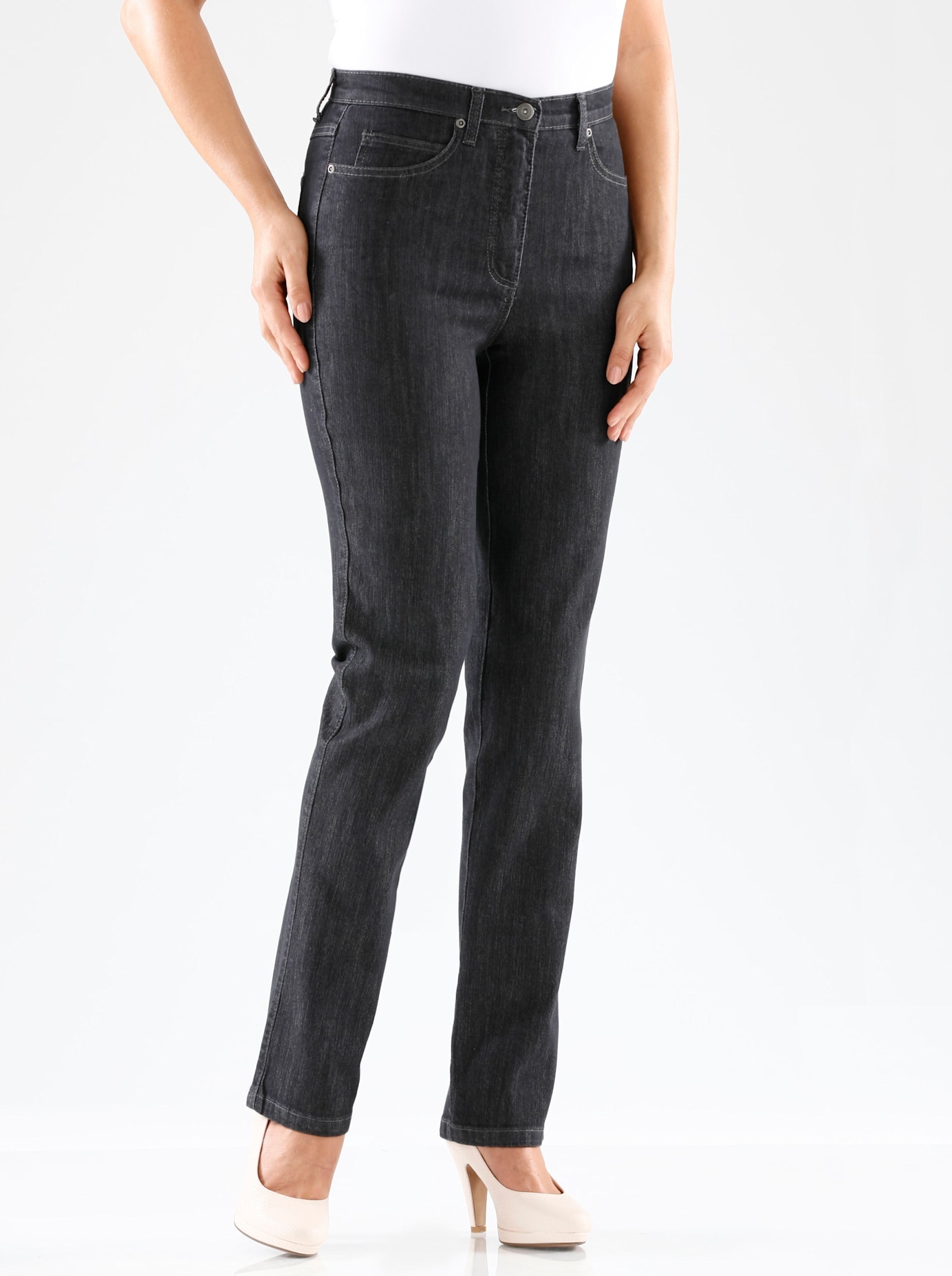 5-Pocket-Jeans CASUAL LOOKS, Damen, Gr. 36, Normalgrößen, schwarz (schwarz, denim), 78% Baumwolle, 20% Polyester, 2% Elasthan, unifarben, lang, Jeans 5-Pocket-Jeans, Topseller