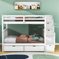 Harriet Bee Full Over Full Bunk Bed, Wood Bunk Bed w/ Shelves & Drawers in White | 67 H x 57 W x 97 D in | Wayfair 413C7088B0F048B6A6D90D3E705C0AEB