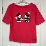 Disney Tops | Disney Parks Mickey Minnie Mouse Shirt Sweetheart Embroidery Applique M | Color: Pink | Size: M