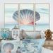 Design Art Ocean Shell On Blue - Nautical & Coastal Framed Canvas Wall Art Set Of 3 Canvas, Wood in Blue/Indigo/Pink | 28 H x 36 W x 1 D in | Wayfair