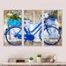 Red Barrel Studio® Vintage Blue Bike w/ Flowers - Industrial Framed Canvas Wall Art Set Of 3 Canvas, Wood in White | 28 H x 36 W x 1 D in | Wayfair