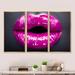 Everly Quinn Purple Lip Makeup - Sensual Framed Canvas Wall Art Set Of 3 Metal in Gray/Indigo | 32 H x 48 W x 1 D in | Wayfair