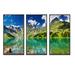 Loon Peak® Bright Day Mountain Lake - Landscape Framed Canvas Wall Art Set Of 3 Metal in Blue/Brown/Green | 32 H x 48 W x 1 D in | Wayfair