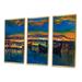 Longshore Tides Two Little Boats in the Village Harbor - Nautical & Coastal Framed Canvas Wall Art Set Of 3 Metal in Blue/Indigo/Orange | Wayfair