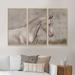 Ebern Designs Portrait Of A Galloping White Horse III - Traditional Framed Canvas Wall Art Set Of 3 Canvas, in Gray/White | Wayfair