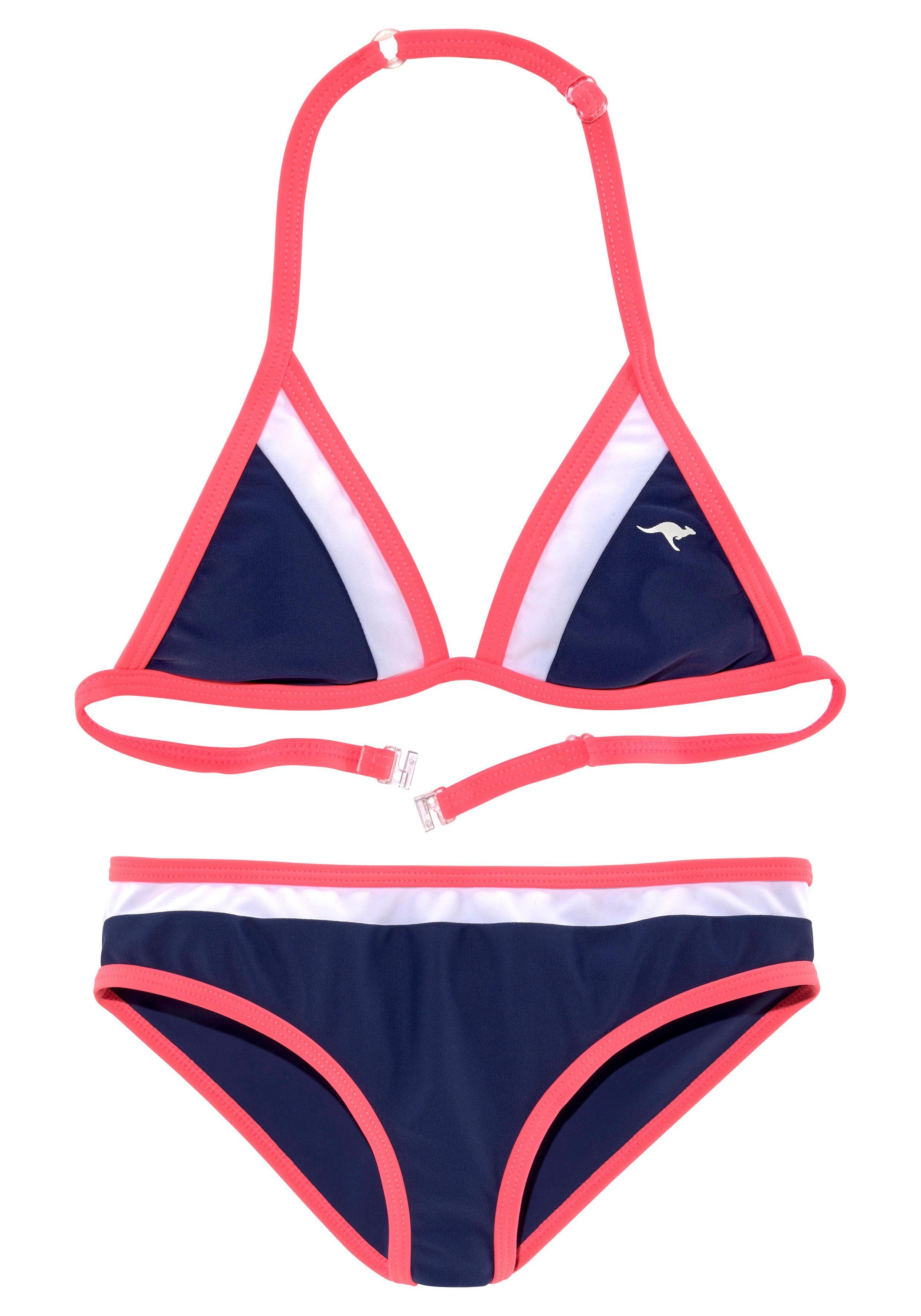 Triangel-Bikini KANGAROOS "Energy Kids", Kinder, Gr. 122/128, N-Gr, bunt (marine, weiß, pink), Polyamid, kontrastfarbene Details, unifarben, Bikini-Sets, im coolen Colorblocking-Design Image