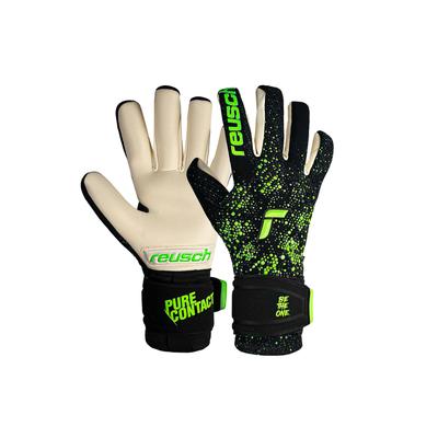 Torwarthandschuhe REUSCH "Pure Contact Gold", Damen, Gr. 7,5, schwarz (schwarz, grün), 53% Elastodien, 40% Polyester, 5% Polyamid, 2% Baumwolle, mehrfarbig, sportlich, Handschuhe, mit Innennaht Schnitt und Grip Gold Belag