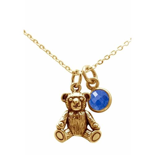 GEMSHINE Halskette mit Anhänger 3-D Teddybär - Saphir Kuscheltier, Kinderspielzeug Gold