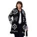 Plus Size Women's Fur Trim Cardigan by Soft Focus in Black Geo (Size M)