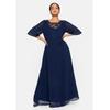 Abendkleid SHEEGO "Große Größen", Damen, Gr. 40, Normalgrößen, blau (marine), Obermaterial: 100% Polyester;Futter: 100% Polyester;Einsatz: 100% Polyester;Stickerei: 100% Baumwolle, unifarben, elegant, figurumspielend lang, Rundhals, 3/4-Ärmel,...