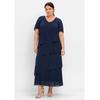 Cocktailkleid SHEEGO "Große Größen", Damen, Gr. 44, Normalgrößen, blau (marine), Obermaterial: 100% Polyester;Futter: 100% Polyester, unifarben, elegant, figurumspielend lang, V-Ausschnitt, Kurzarm, Kleider Partykleid, in Maxi-Länge, Topseller