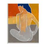 Stupell Industries Abstract Nude Figure Sitting Over Geometric Shape Collage by Liz Jardine - Painting on Canvas in Blue/Orange/Yellow | Wayfair