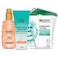 Garnier - Ambre Solaire Coffret Young Summer Beauty - Glow Sonnenschutz-Spray + After Sun beruhigende Feuchtigkeits-Milch + Hydra Bomb Tuchmaske Aloe Vera