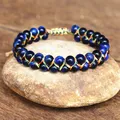 Handmade 6mm Blue Tiger Eye Stone Beads Braided Bracelet Women Men Friendship Strand Charm Bracelet