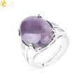 CSJA bague en pierre naturelle pour femmes Quartz rose violet cristal opale perle ovale taille