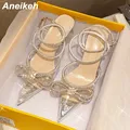 Aneikeh-Chaussures à nœud papillon pour femmes bande étroite patchwork bling cristal croisé