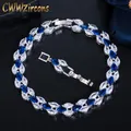 CWWZircons-superbe bijou de mariée en zircon cubique couleur argent bleu cristal Bracelet CZ