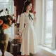 Robe mi-longue vintage à manches longues pour femmes col claudine nœud papillon vêtements de