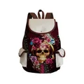 Sac à Dos à Imprimé Floral Rouge Tête de Mort pour Dames Sac à Dos Cool Rétro de Proximité Dessin